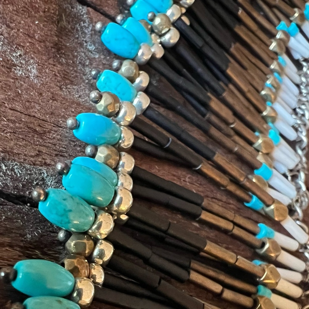 Silpada Fringe Necklace Blue Turquoise Howlite Gems Southwest Brass Western - Picture 9 of 11